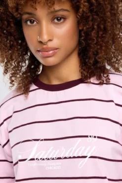 America Today New In|T-Shirts & Tops^ongeeve iv getreepte ongeeve et wijde ouwen en frontprint