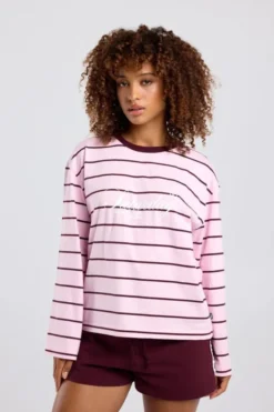 America Today New In|T-Shirts & Tops^ongeeve iv getreepte ongeeve et wijde ouwen en frontprint