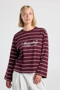 America Today New In|T-Shirts & Tops^ongeeve iv getreepte ongeeve et wijde ouwen en frontprint
