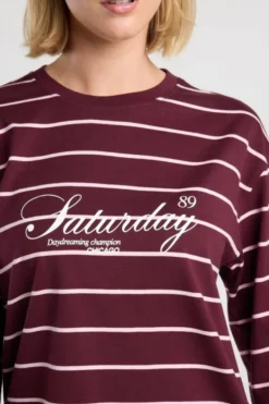 America Today New In|T-Shirts & Tops^ongeeve iv getreepte ongeeve et wijde ouwen en frontprint