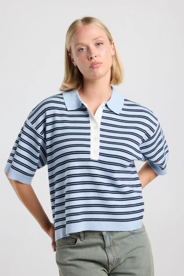 America Today New In|Truien & Vesten^Poo Kirten getreepte ooe fit poo et knoopuiting