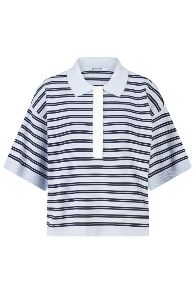 America Today New In|Truien & Vesten^Poo Kirten getreepte ooe fit poo et knoopuiting