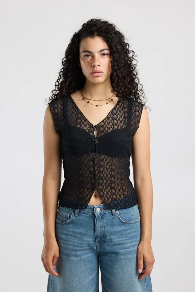 America Today New In|T-Shirts & Tops^Top Gini ouwoze kanten top et V-ha en knoopje