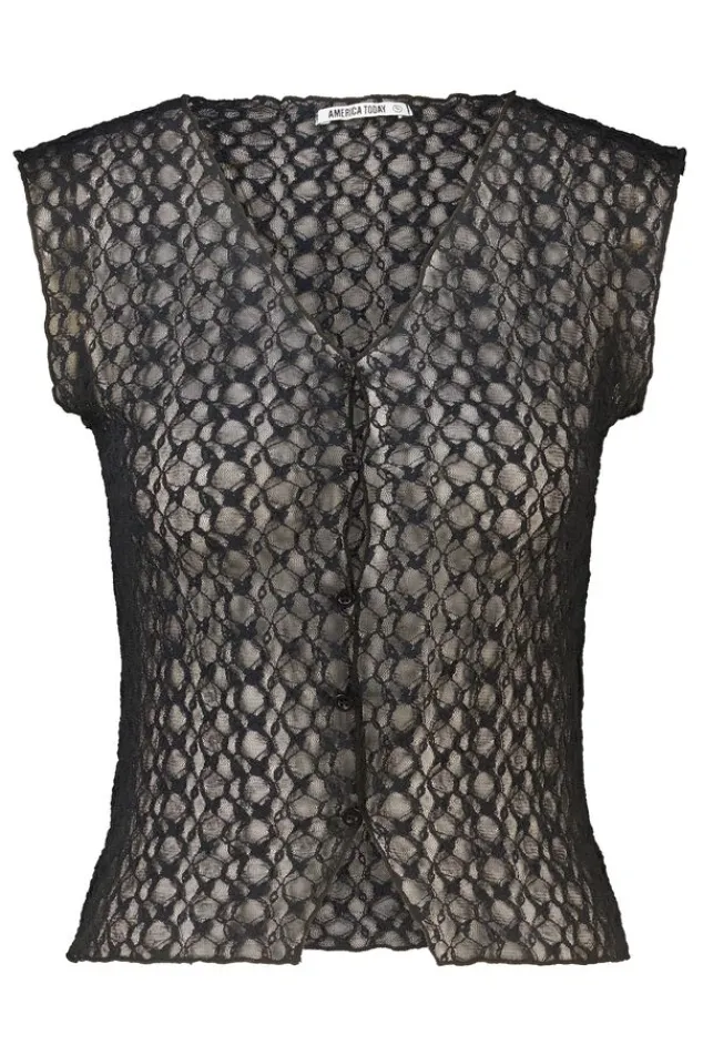 America Today New In|T-Shirts & Tops^Top Gini ouwoze kanten top et V-ha en knoopje