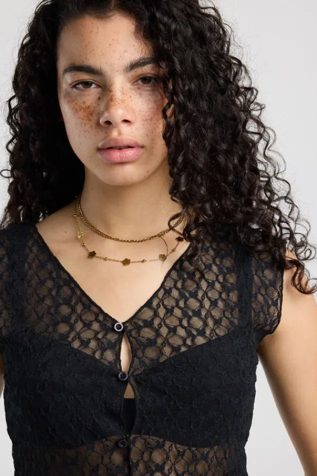 America Today New In|T-Shirts & Tops^Top Gini ouwoze kanten top et V-ha en knoopje