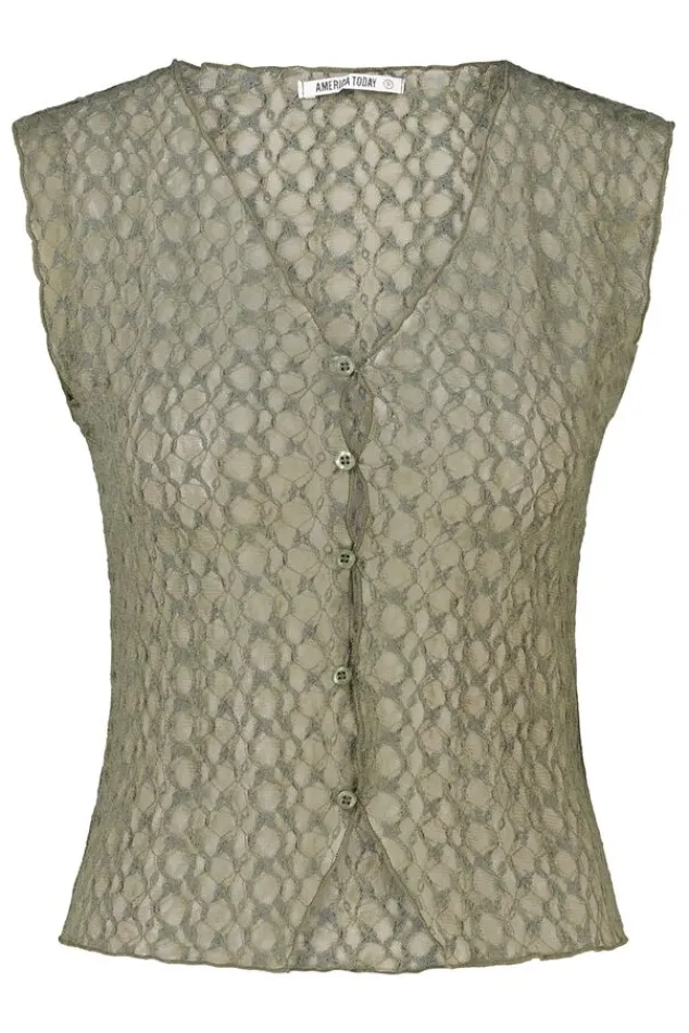 America Today New In|T-Shirts & Tops^Top Gini ouwoze kanten top et V-ha en knoopje