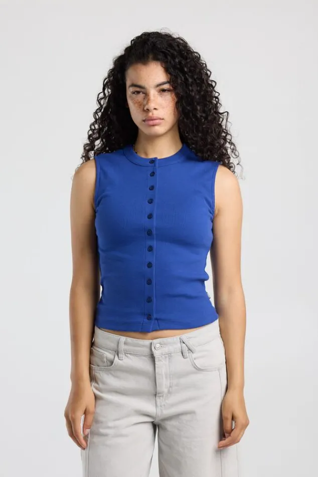 America Today New In|T-Shirts & Tops^Top Gwenn ouwoze top et ribtof en knoopuiting