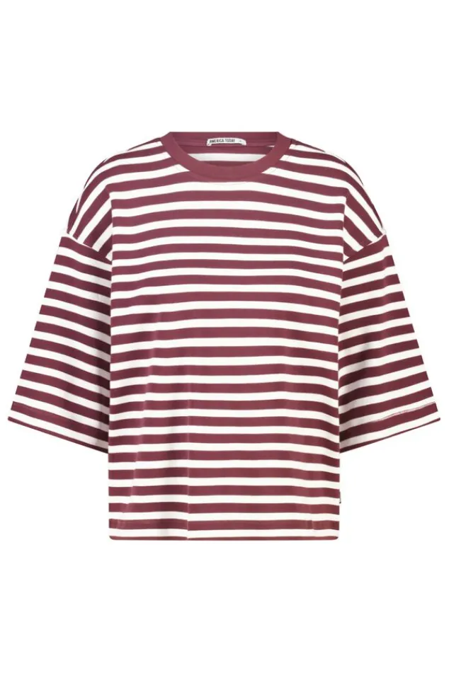 America Today T-Shirts & Tops^T-hirt Ey getreept t-hirt et effen kraag