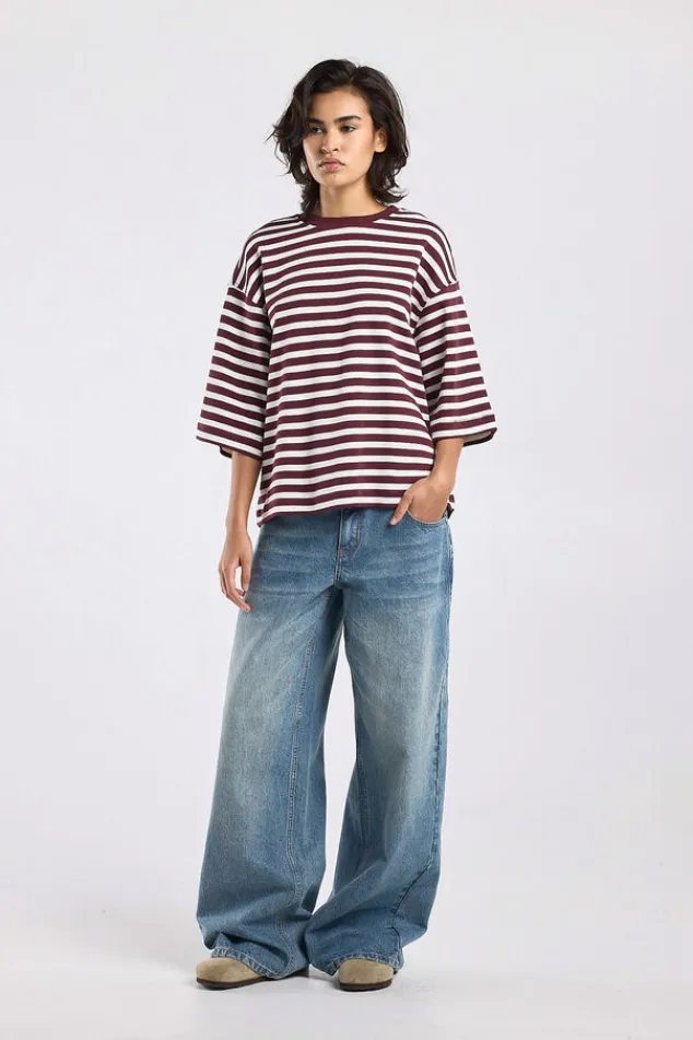 America Today T-Shirts & Tops^T-hirt Ey getreept t-hirt et effen kraag